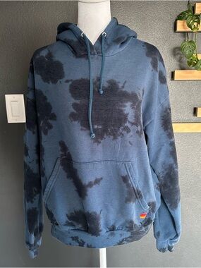 Aviator Nation Tie Dye Hoodie XS Blue Black Pullover Sweatshirt California Made